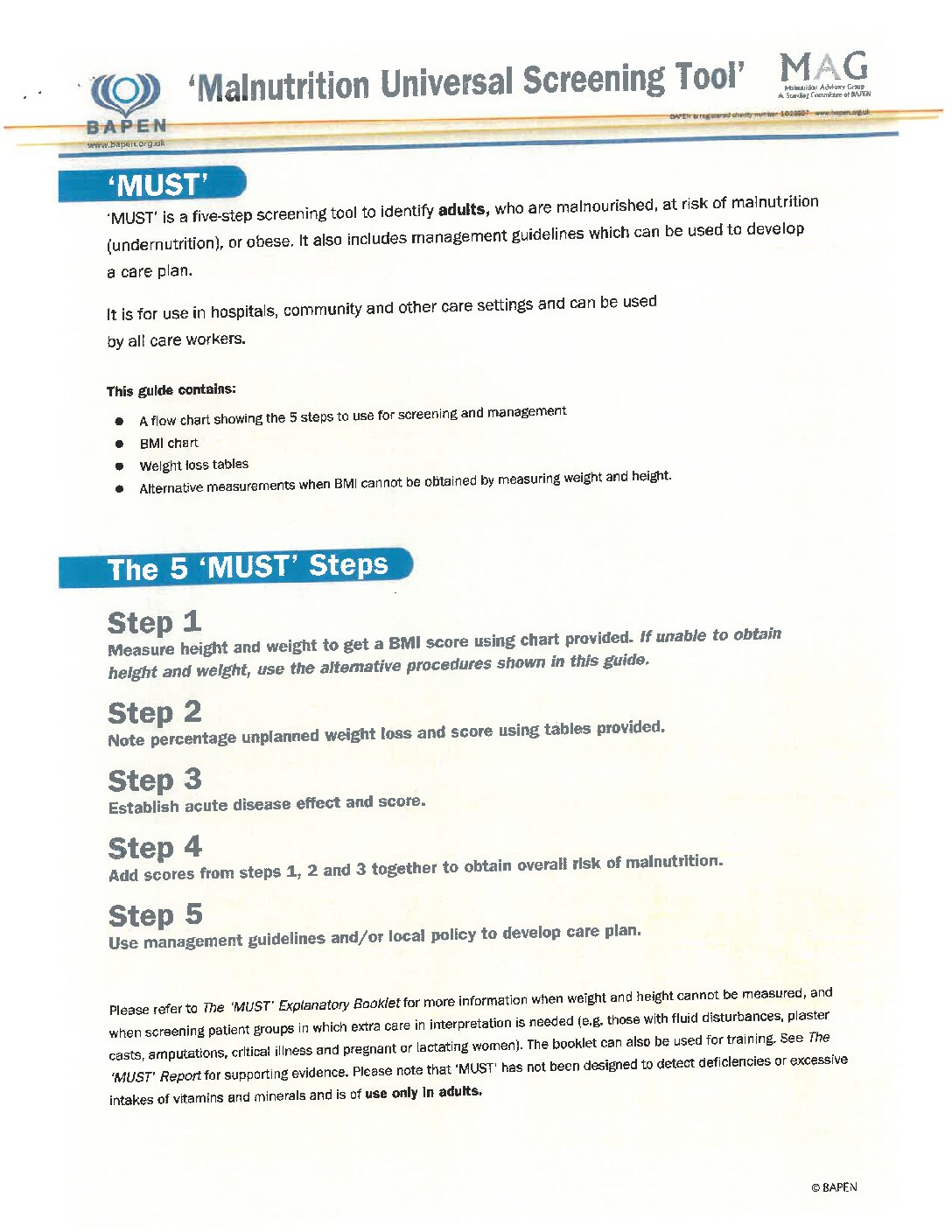 Malnutrition screening tool assessment form