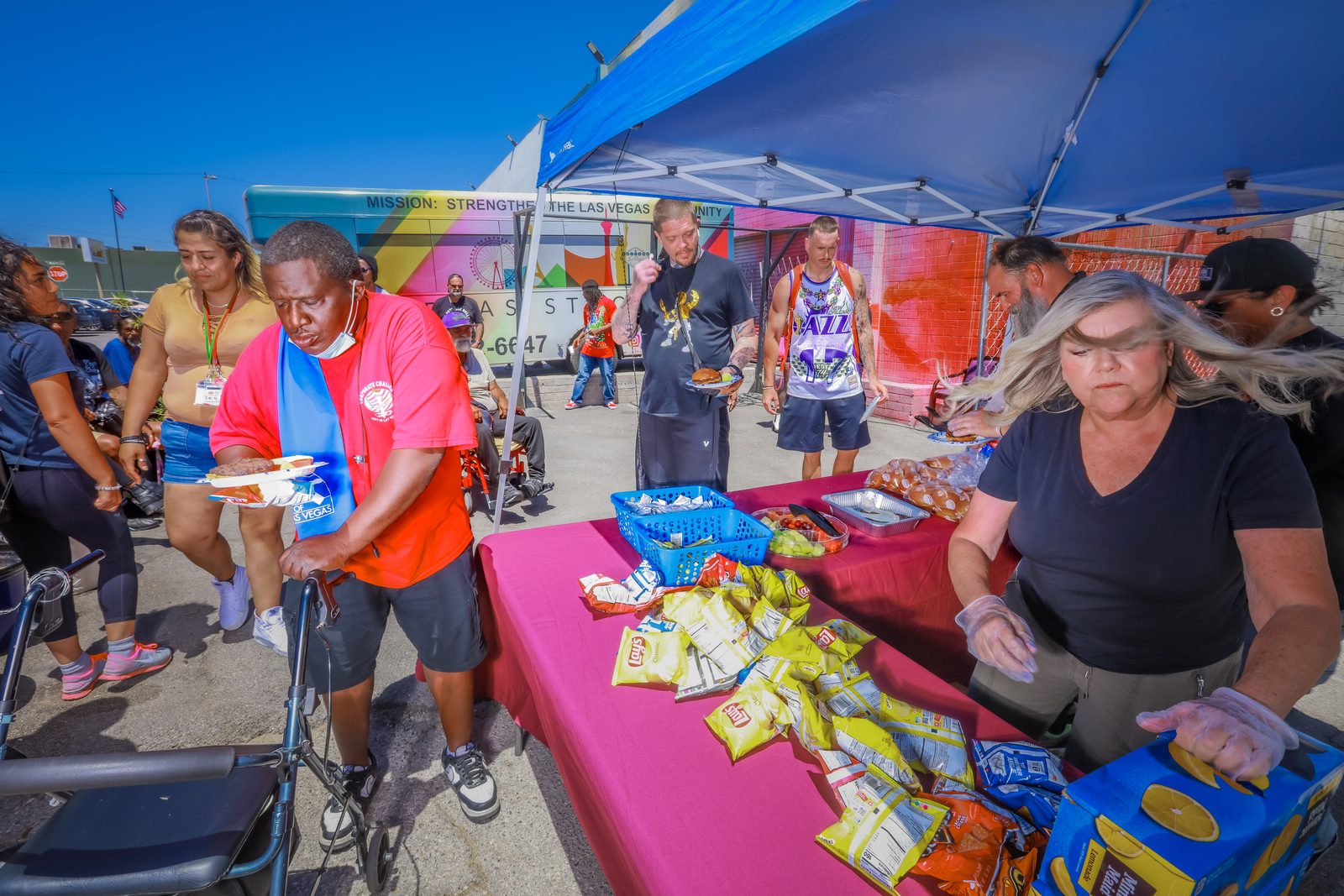 People line up at Vegas Stronger food distribution event